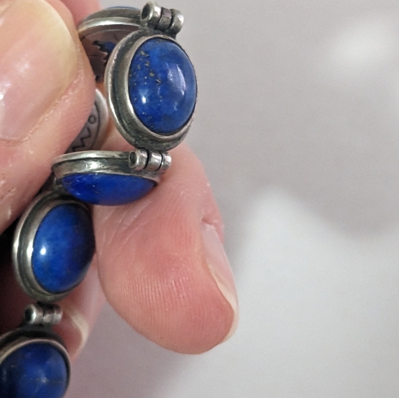 Lapis Sterling SW Native symbols reversible bracelet - Picture 5 of 8